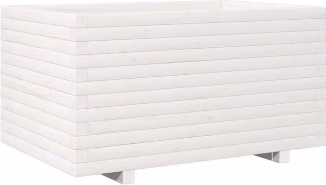 Fioriera a cassetta bianca in legno massello di pino per giardino, L: 90 cm, P: 60 cm, H: 49,5 cm