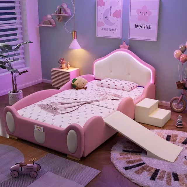 letto imbottito pu rosa 90x200 cm