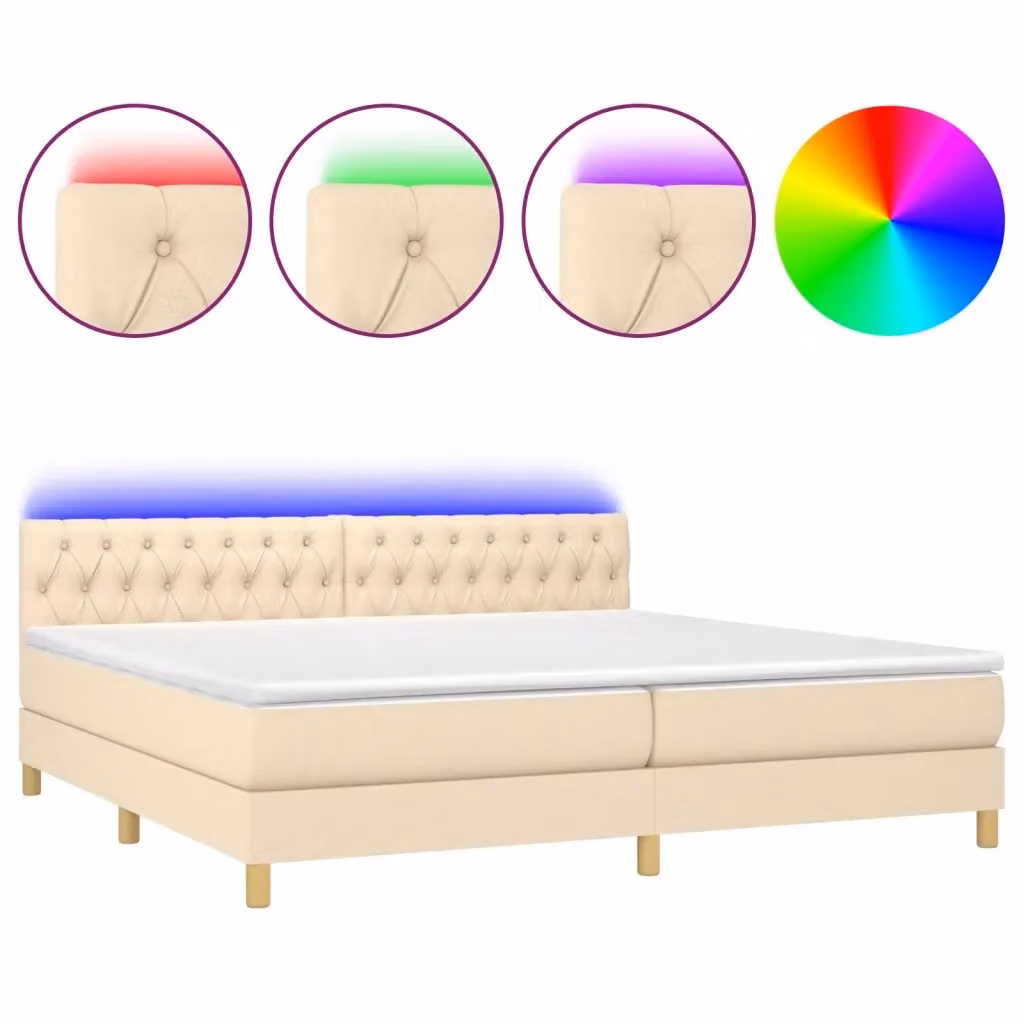 Letto Ibrido con Materasso e Illuminazione LED vidaXL in Tessuto Bianco e Beige L 200 x P 200 cm – 2