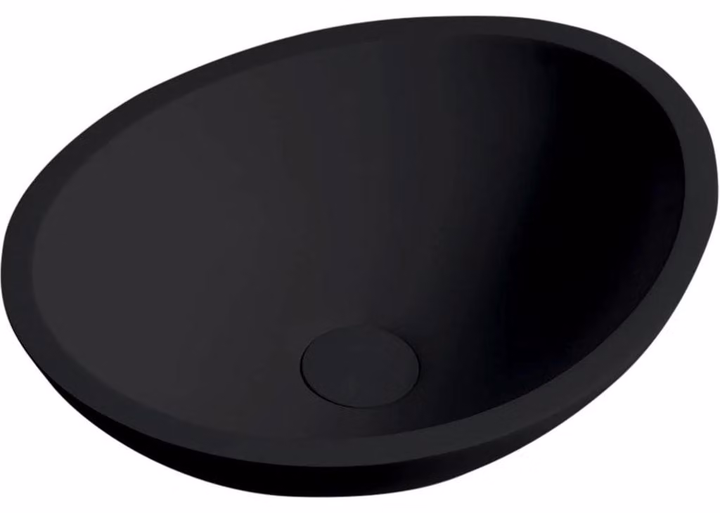 CERANO - Lavabo in marmo sinterizzato Zara - da appoggio - nero opaco - 42x34 cm
