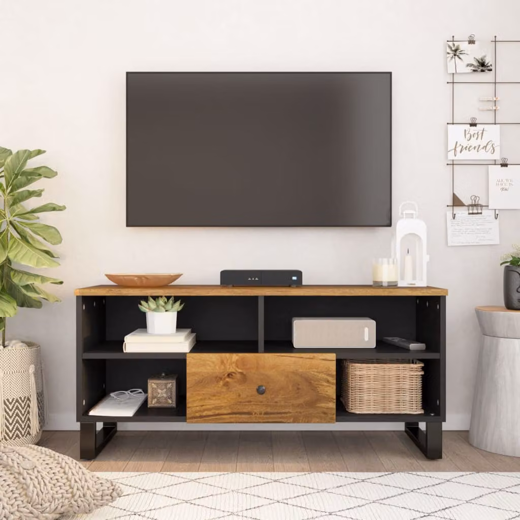 Mobile TV moderno vidaXL in legno di mango e multistrato, colore marrone, L 100 cm x P 33 cm x H 46 cm