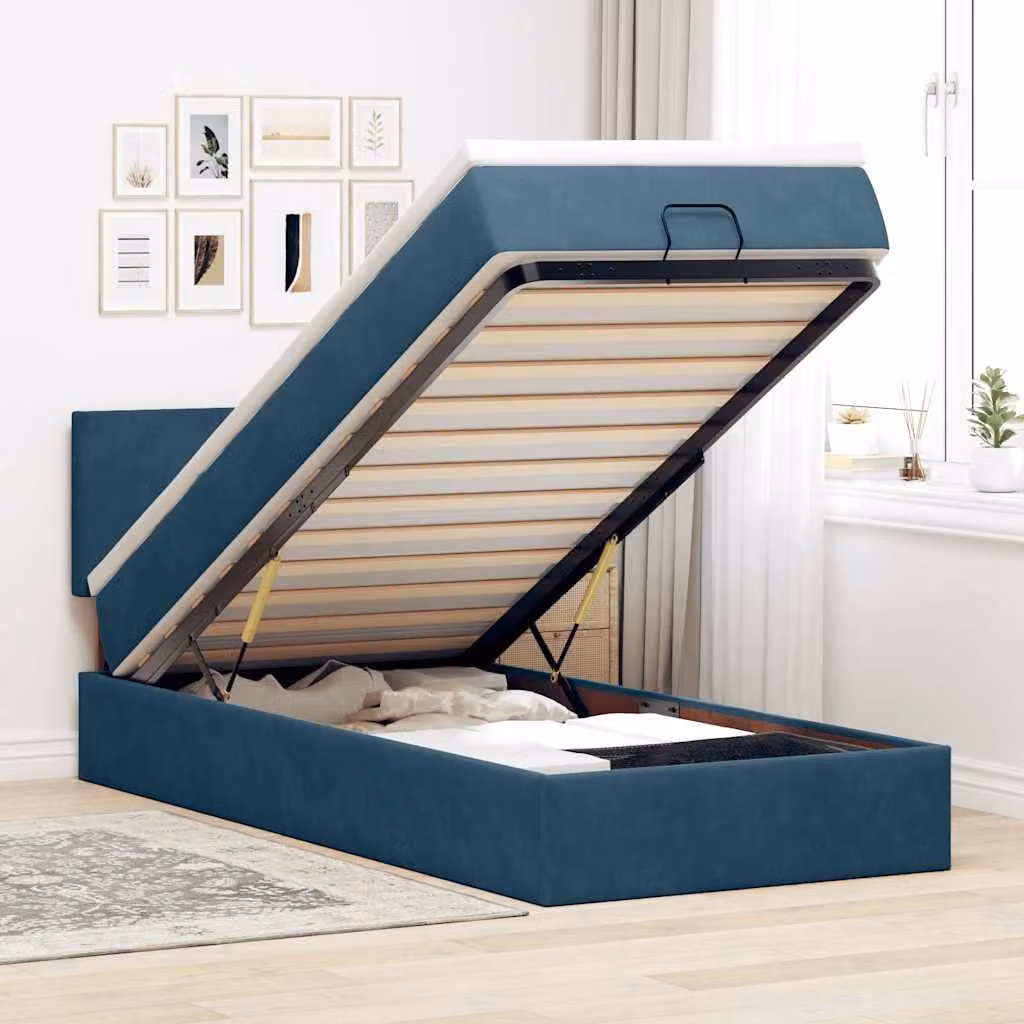 vidaXL Pouf Letto con Materasso e LED Blu Scuro 80x200cm in Velluto