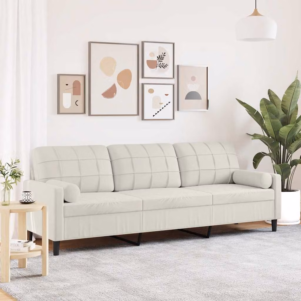 vidaXL Divano a 3 Posti Moderno in Velluto Beige con Cuscini e Coperture Rimovibili L: 226 cm, P: 80 cm, H: 77 cm