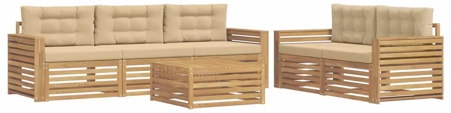 Set di divani da esterno, 6 pezzi, color beige
