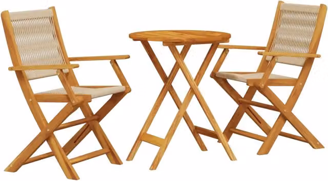 Set da Bistrot 3pz | Set Salotto da Giardino Beige in Polipropilene e Legno Massello