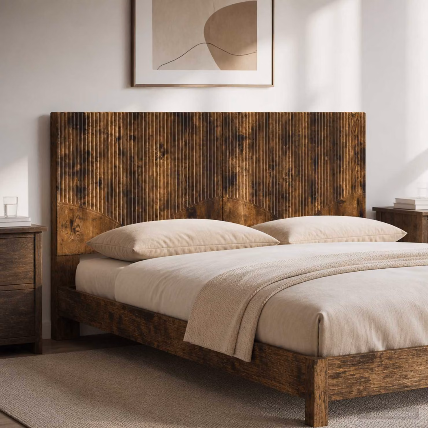 Testiera da muro vidaXL HOORN in legno ingegnerizzato Rovere Fumo con mensola integrata, marrone opaco, L: 140 cm, H: 50 cm, P: 3 cm
