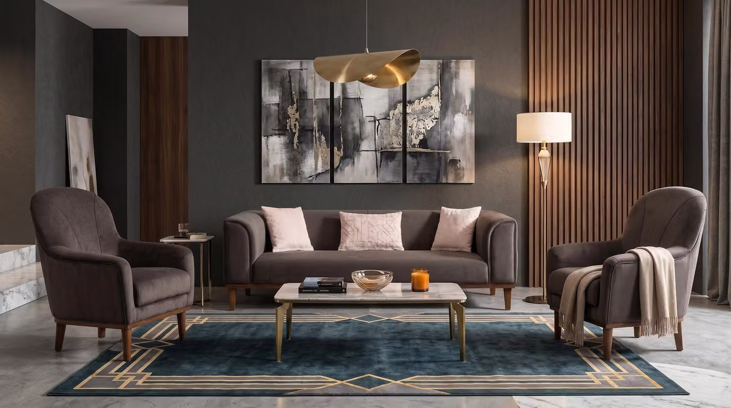 Divano grigio, set divani, divani in tessuto, design moderno, soggiorno
