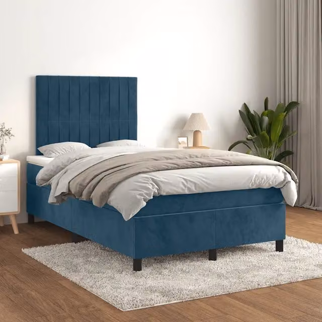 Letto Ibrido con Giroletto a Molle e Materasso vidaXL in Velluto Blu e Bianco L/P/H: 120 x 200 cm