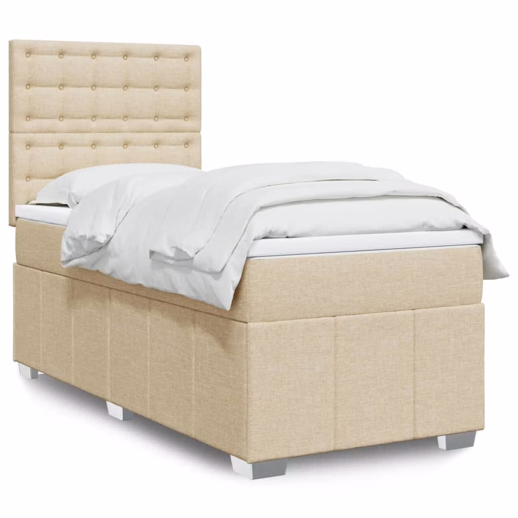 vidaXL Letto Ibrido con Giroletto a Molle e Materasso a Tasche Beige e Bianco L/P: 100 x 200 cm