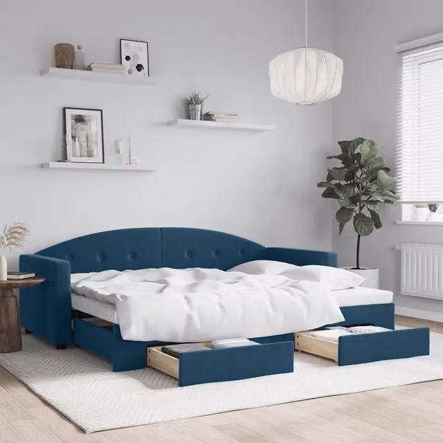 Divano Letto Estraibile con Cassetti Blu 80x200 cm Velluto 3197341