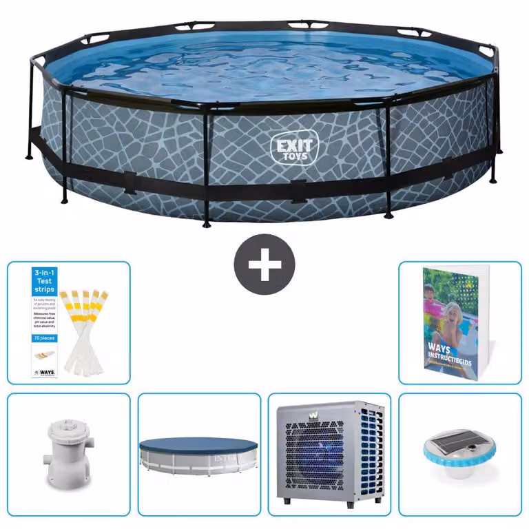Piscina a sfioro "Exit Pool Rund" - Design effetto pietra - 360x76 cm - 5 pezzi - Modello S175