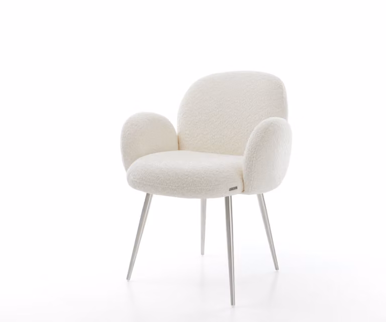 Sedia da pranzo DELIFE Nube-Flex con braccioli Bouclé Bianco 4 gambe coniche in acciaio inox Molle insacchettate
