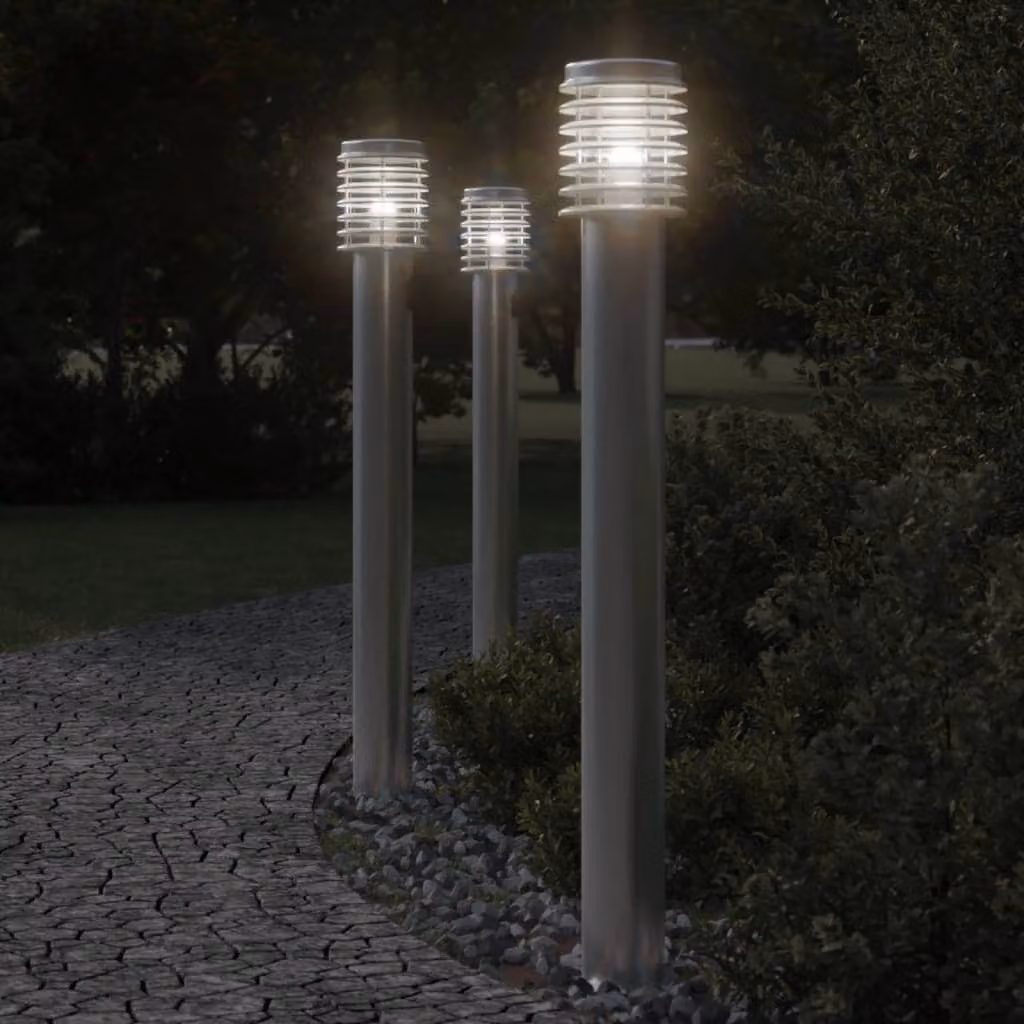 vidaXL Lampada da terra per esterni in acciaio inox e plastica, colore argento, Altezza: 110 cm