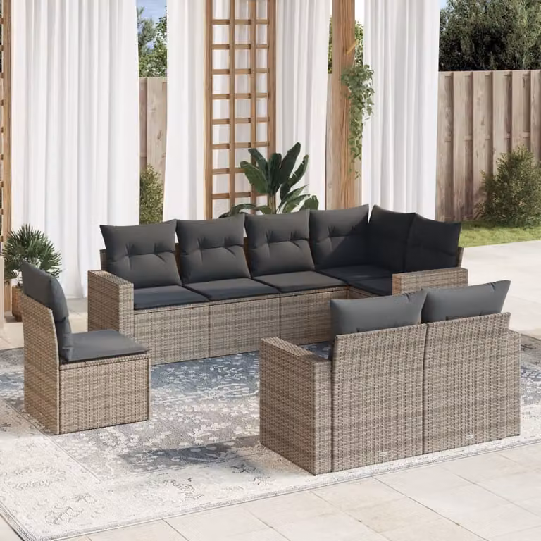 Maison Exclusive - Set da giardino 8 pezzi con cuscini grigio in polyrattan