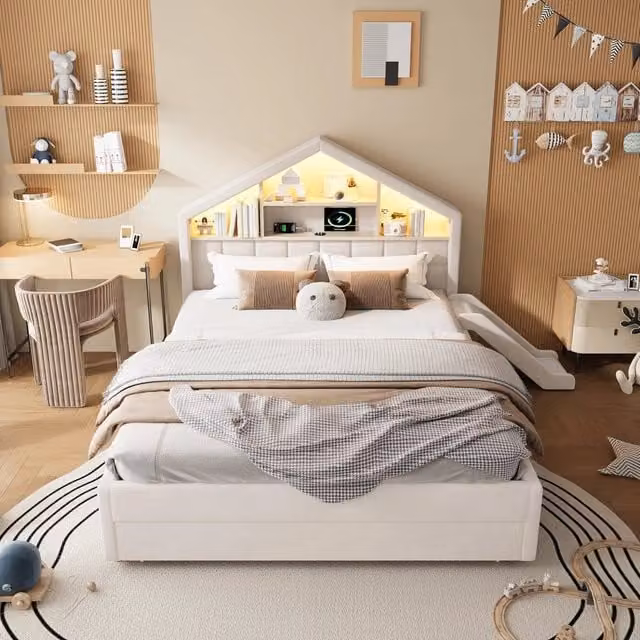 letto per bambini velluto beige 206 x 213 cm
