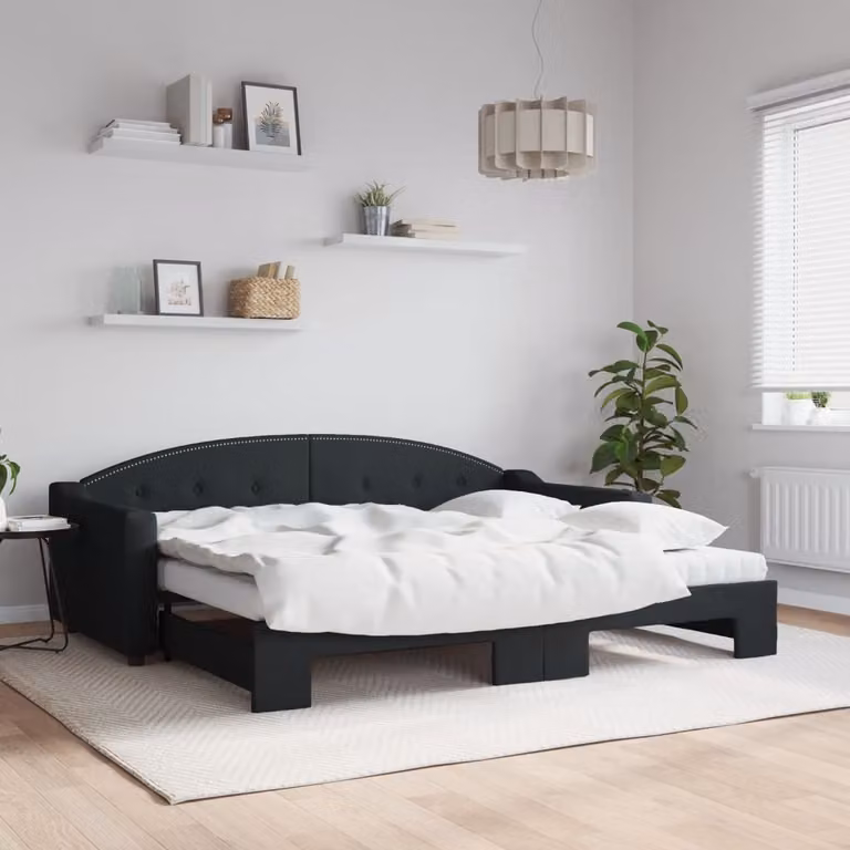 vidaXL Divano Letto Estraibile in Tessuto Nero con Materasso in Schiuma L/P/H: 90 x 200 cm