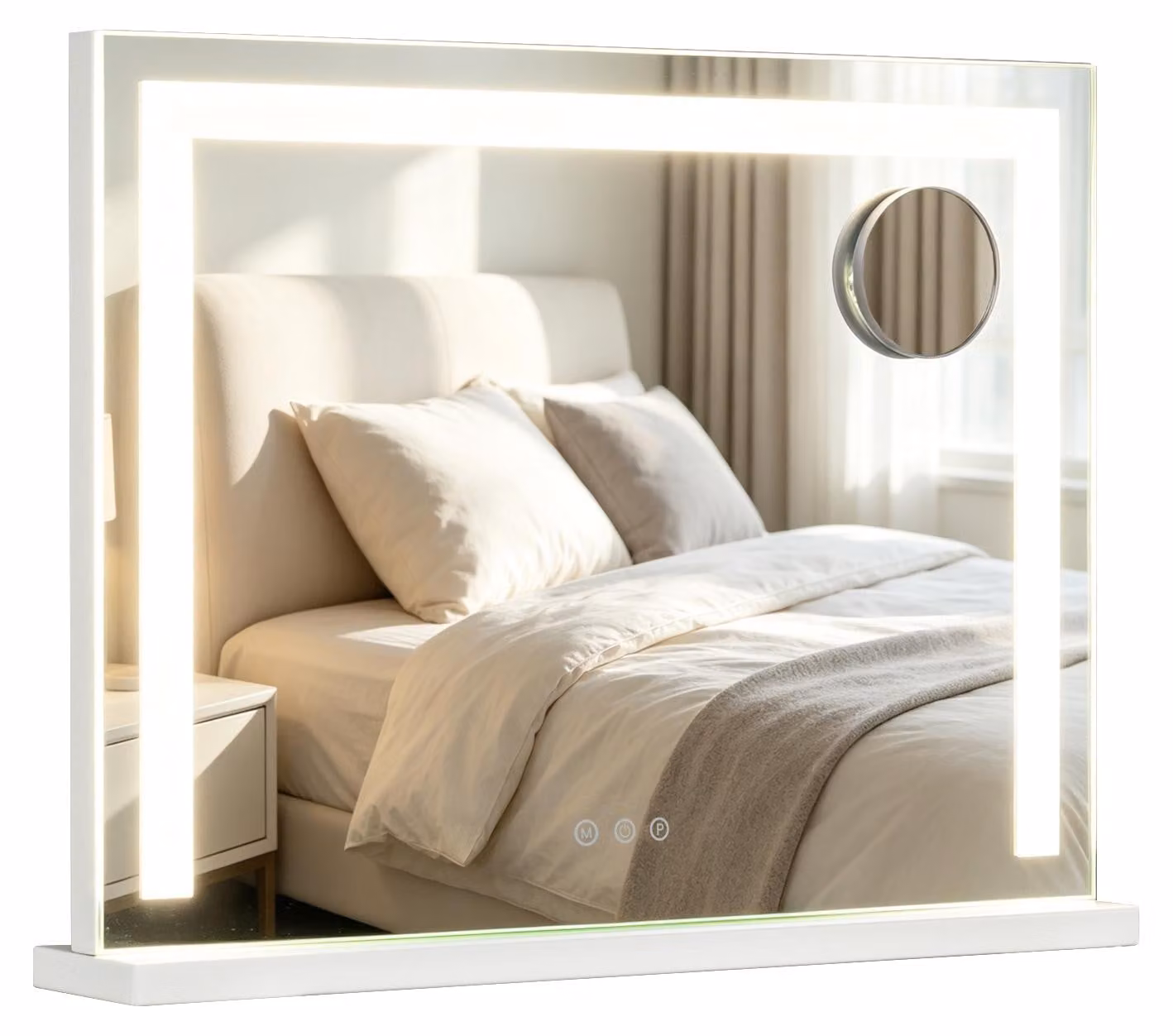 Specchio da trucco illuminato COSTWAY, specchio per il trucco 58x43 cm con 3 tonalità di luce, ingrandimento 10x, base di ricarica e controllo, specchio "Hollywood" con intensità regolabile