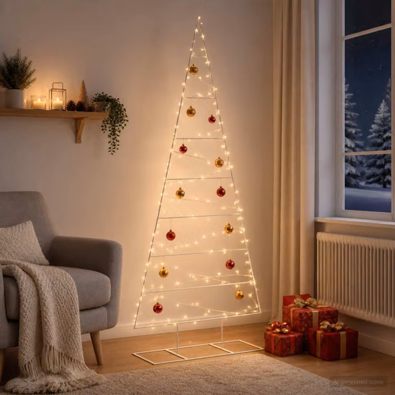 Albero di Natale in metallo vidaXL KUOPIO, Altezza: 210 cm, Colore: Oro e Bianco