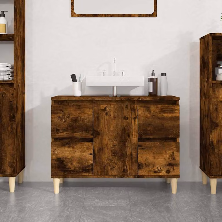 Mobile Lavabo vidaXL in Legno Multistrato Rovere Fumo, L: 80 cm, P: 33 cm, H: 60 cm