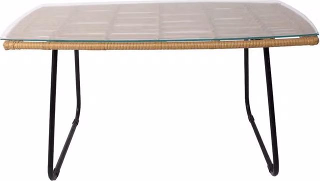 Tavolino in rattan Casa Thai S.L. modello Volcano con piano in vetro, nero e beige, diametro 90 cm