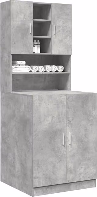 Set di mobili per lavatrice vidaXL in MDF grigio, modello a parete con ante a battente e ripiani interni, L: 71,5 cm, P: 33,2 cm, H: 70,5 cm