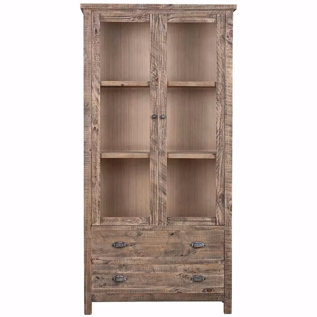 Vetrina Wanderlust Deco in legno di pino marrone con ante in vetro e ripiani interni L: 100 cm, P: 40 cm, H: 200 cm – 2