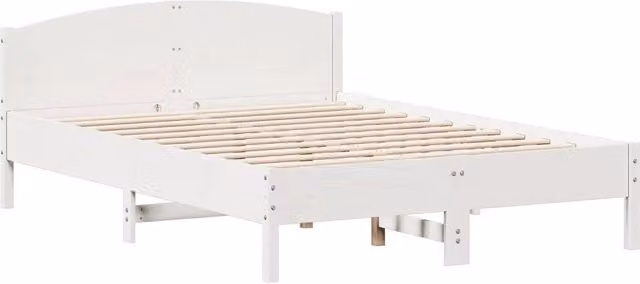 Letto matrimoniale in legno massello di pino bianco con doghe fisse L/P/H: 140 x 200 x 145.5 cm