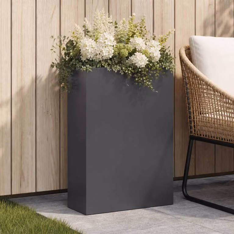 Vaso da giardino vidaXL in acciaio nero L: 40 cm, P: 20 cm, H: 75 cm