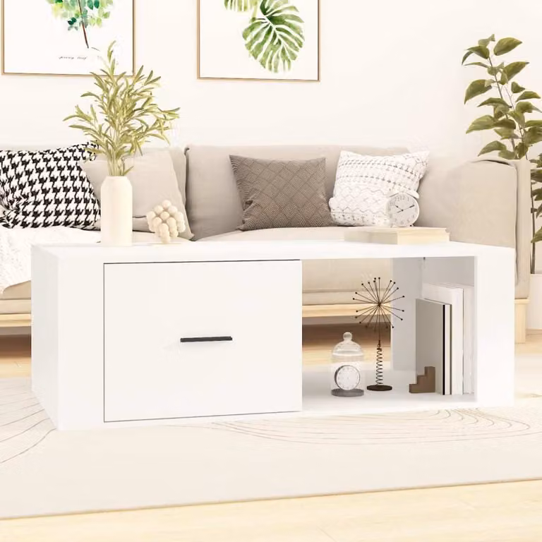 Tavolino The Living Store bianco 100x50,5x35 cm in materiale ligneo