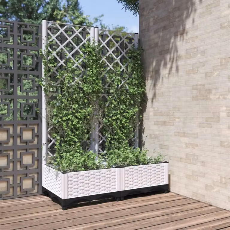 Fioriera da giardino con graticcio vidaXL in plastica bianca, L: 80 cm, P: 40 cm, H: 121,5 cm