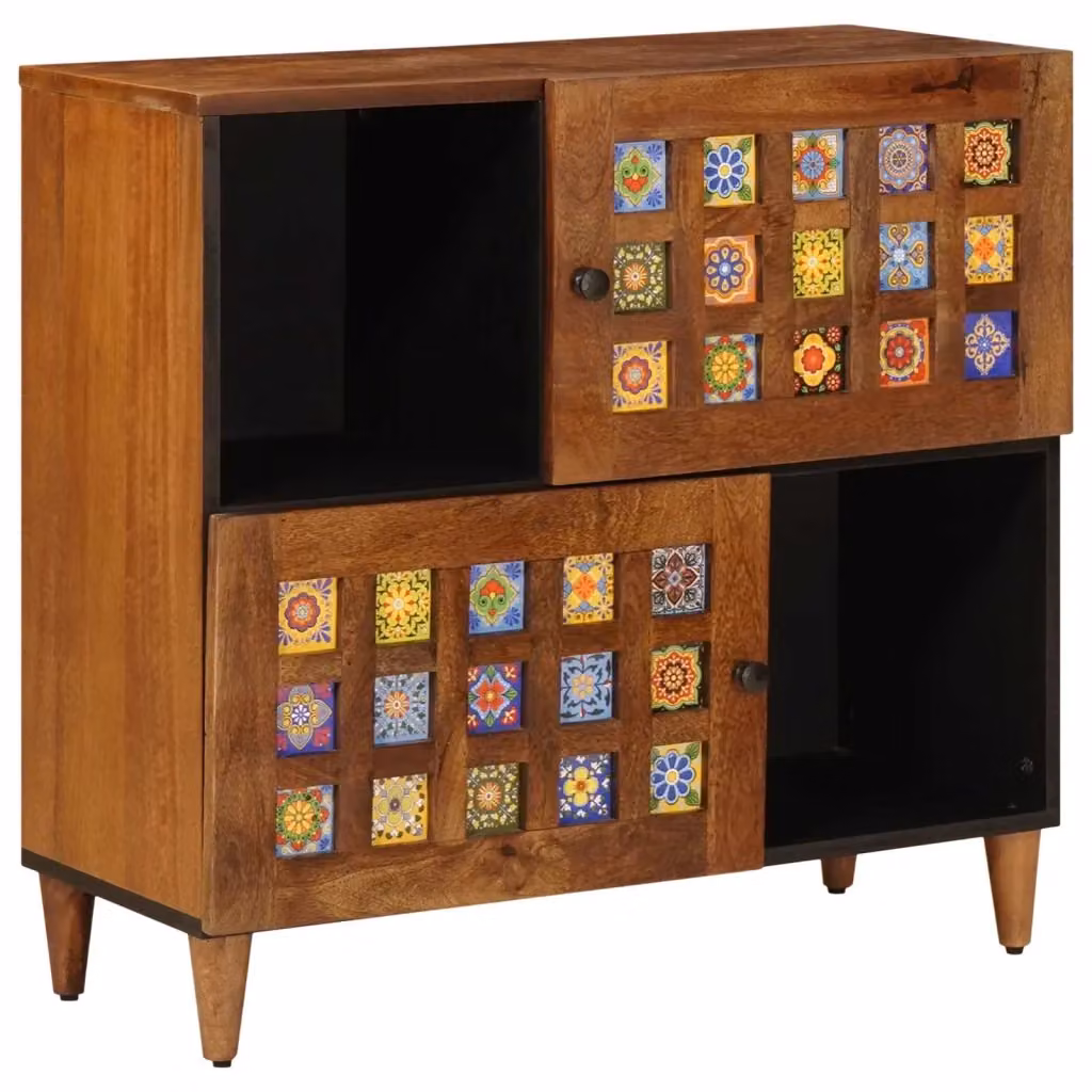Credenza moderna vidaXL in legno di mango massello color noce con porta L: 80 cm, P: 33 cm, H: 75 cm – 2