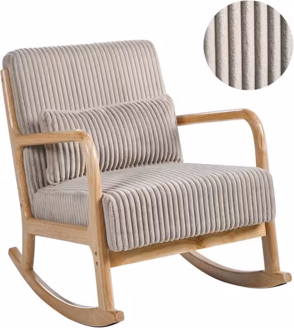 Sedia a dondolo in velluto a coste Rivestimento in stile vintage Struttura in legno Bianco