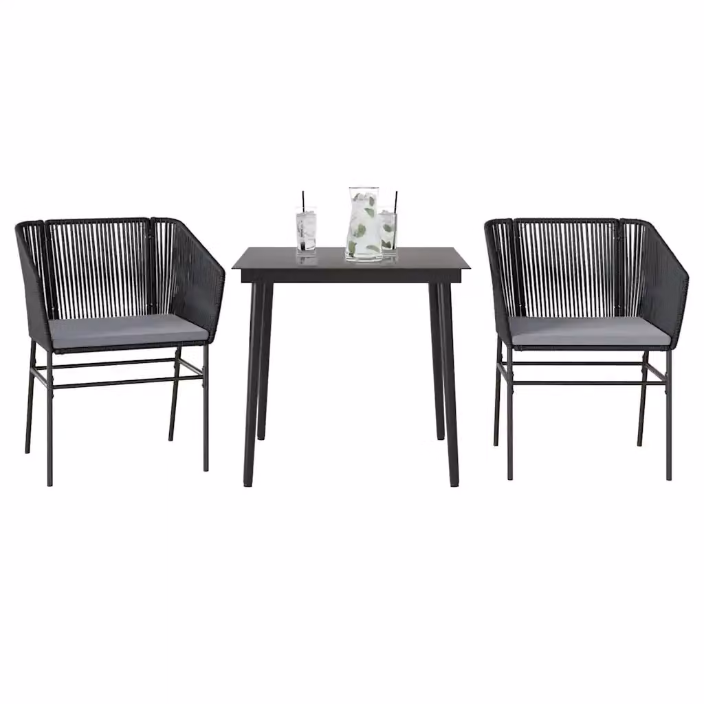 Set da Pranzo da Giardino Moderno in Polyrattan con Tavolo in Vetro e Sedie, Colori Nero e Grigio – 2