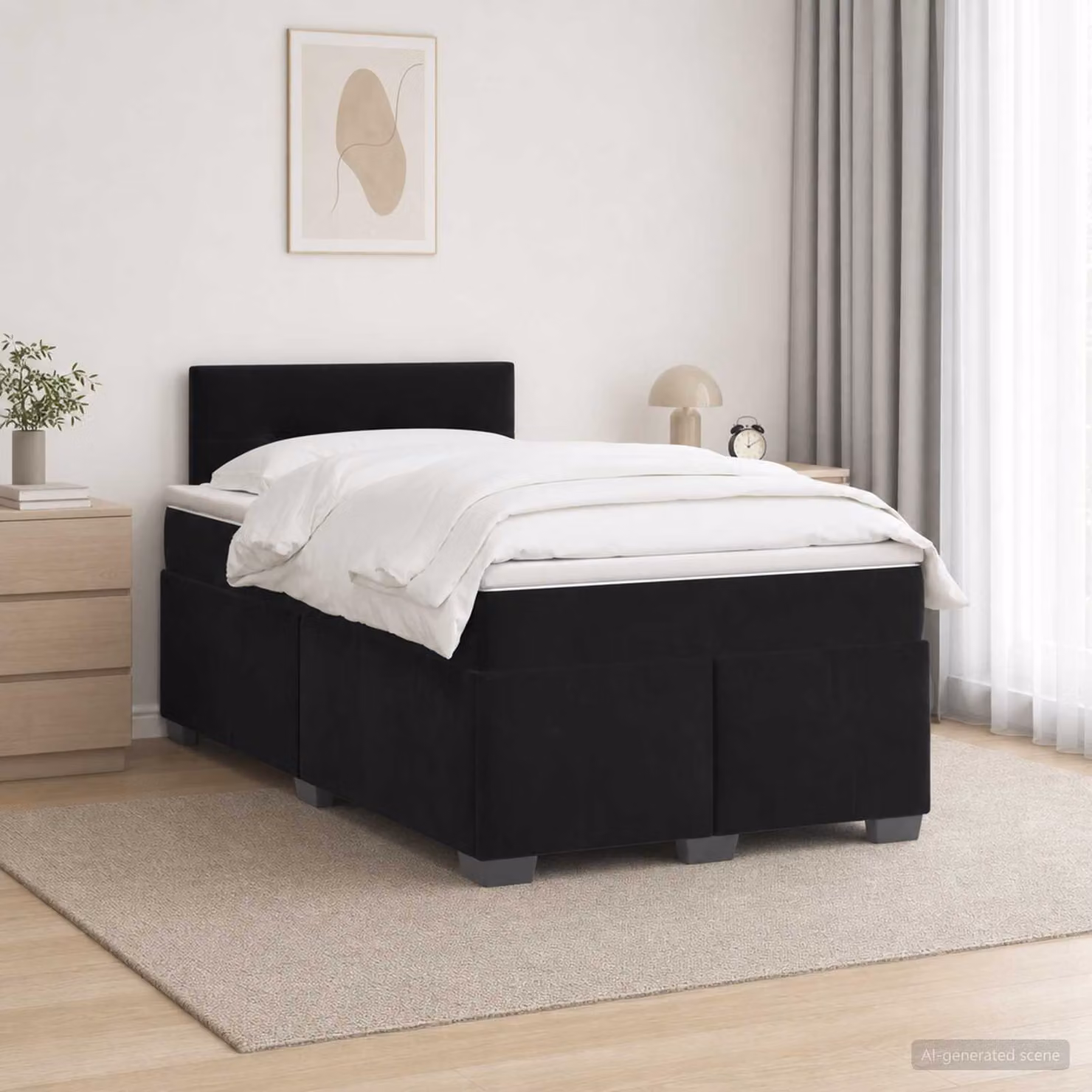 Letto box spring vidaXL con materasso a molle insacchettate in velluto nero L/P/H: 120 x 200 cm