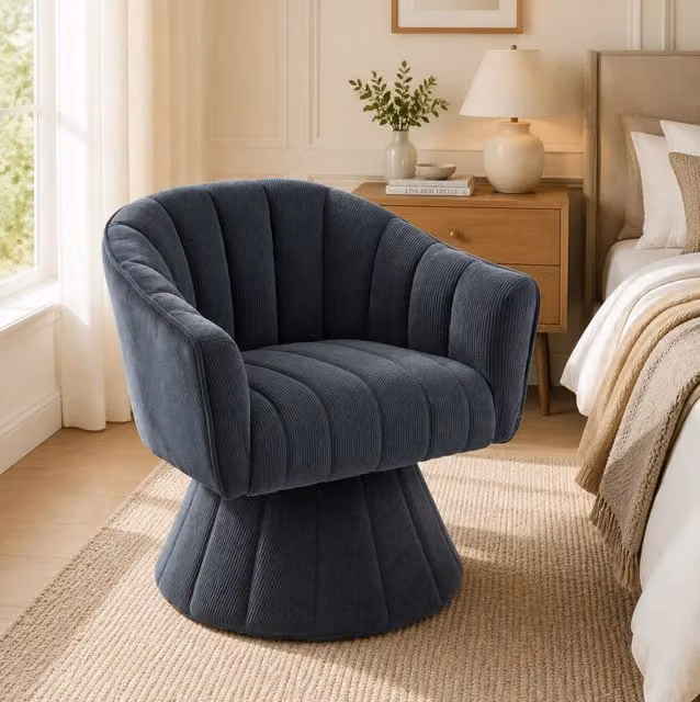 Sedia girevole 360 in velluto a coste con braccioli, grigio, L: 66 cm, P: 70 cm, H: 72 cm