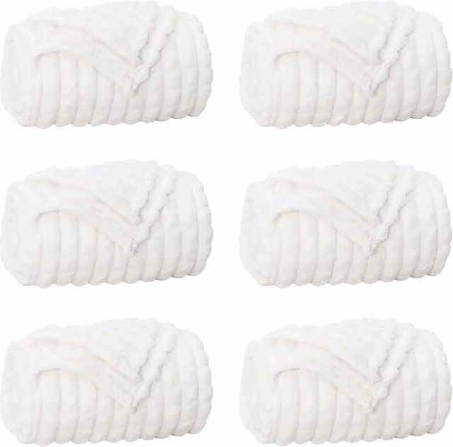 Set di 6 coperte in pile bianco per adulti, morbide e facili da curare, L 240 cm x P 220 cm