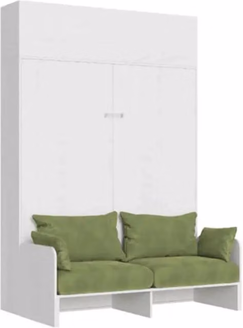 Letto matrimoniale a scomparsa Kentaro Itamoby con divano e pensile, Bianco Frassino e Verde