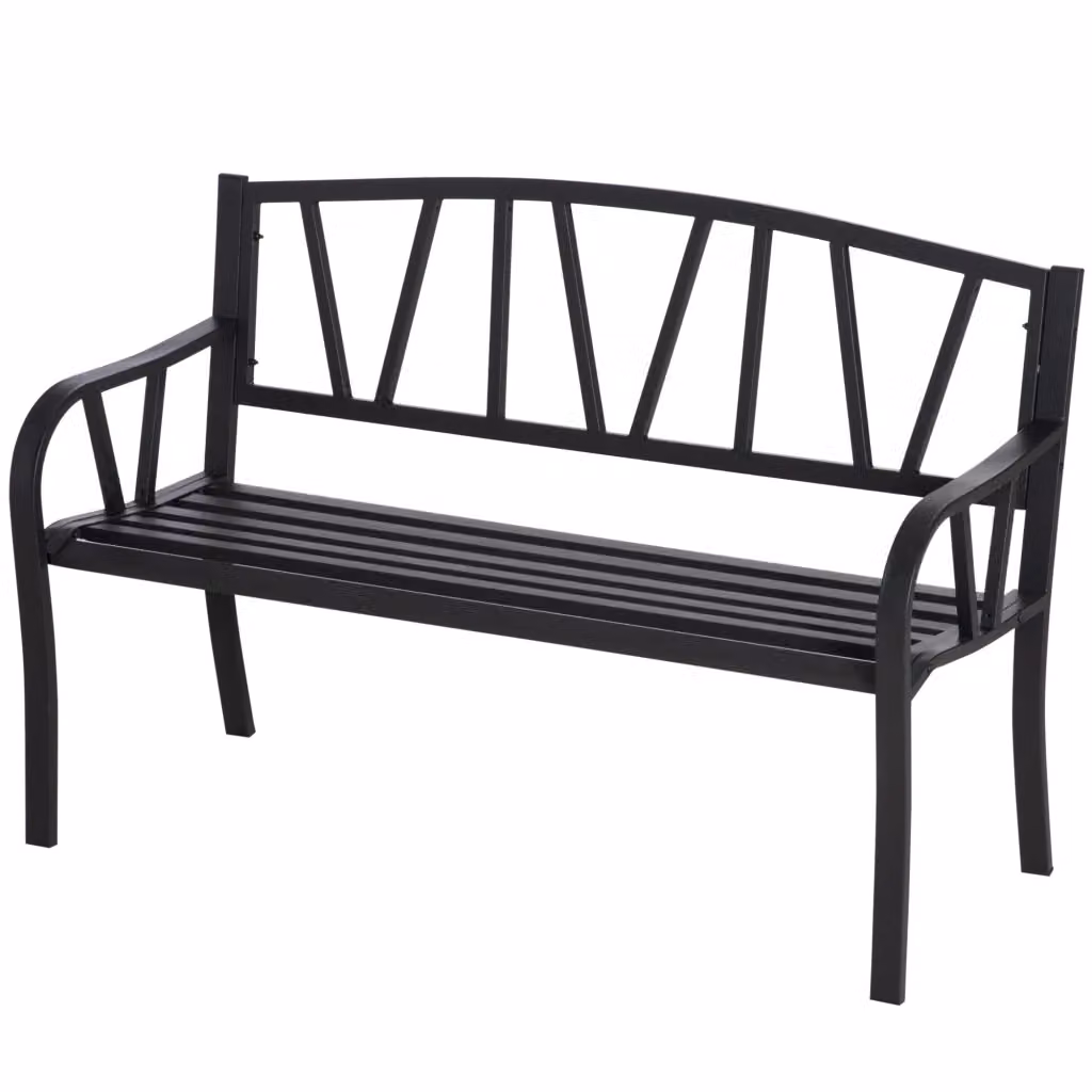 Panchina da giardino a 2 posti Xylo in metallo nero con braccioli, L: 128 cm, P: 56 cm, H: 86 cm – 2