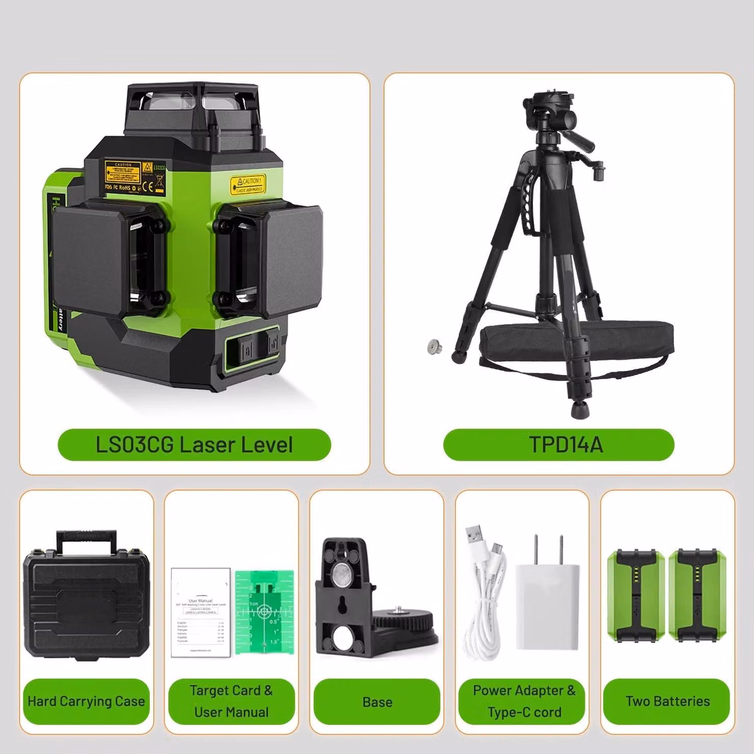 Livella laser 3D con 12 linee verdi, autonivelante, ideale per l'edilizia, completa di stativo