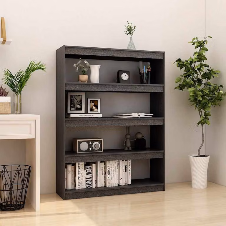 Libreria/Divisorio vidaXL in Legno di Pino Grigio L: 100 cm, P: 30 cm, H: 135,5 cm