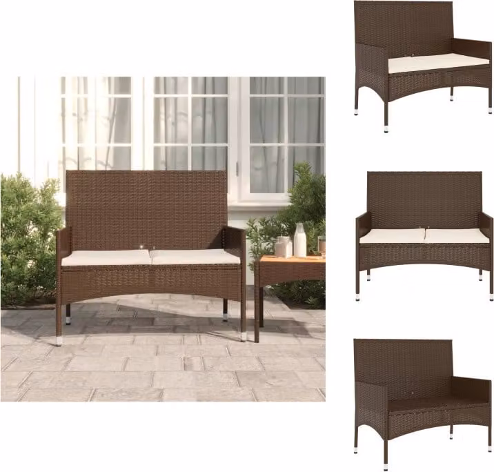 vidaXL Panca da giardino a 2 posti con cuscini in poly rattan marrone - Panche da giardino