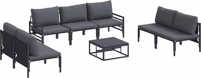 Set Divano da Giardino con cuscino 8 pcs Nero Acciaio
