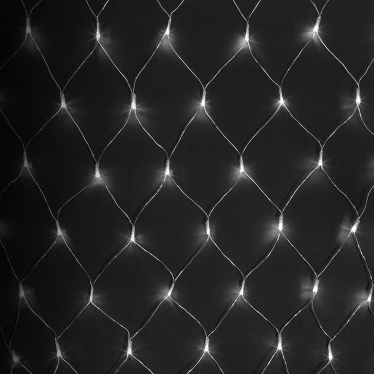 Catena luminosa a LED, lunghezza 4,5 metri x 1,5 metri, luce bianca fredda, grado di protezione IP44, alimentazione a batteria