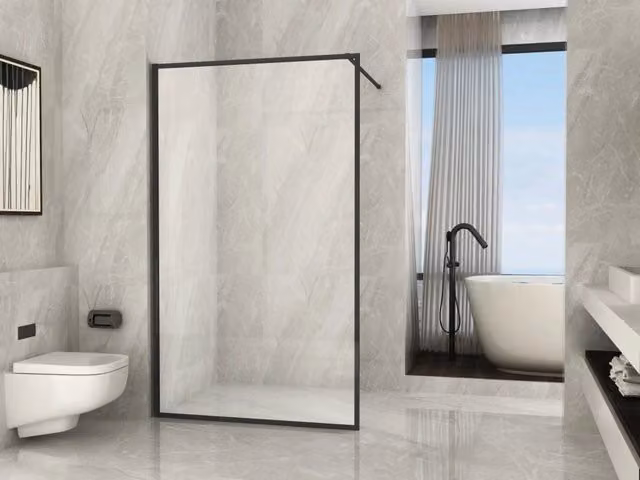 Parete doccia walk-in Tevaglas Bluern in vetro trasparente da 8 mm con profilo nero, L: 120 cm, H: 195 cm