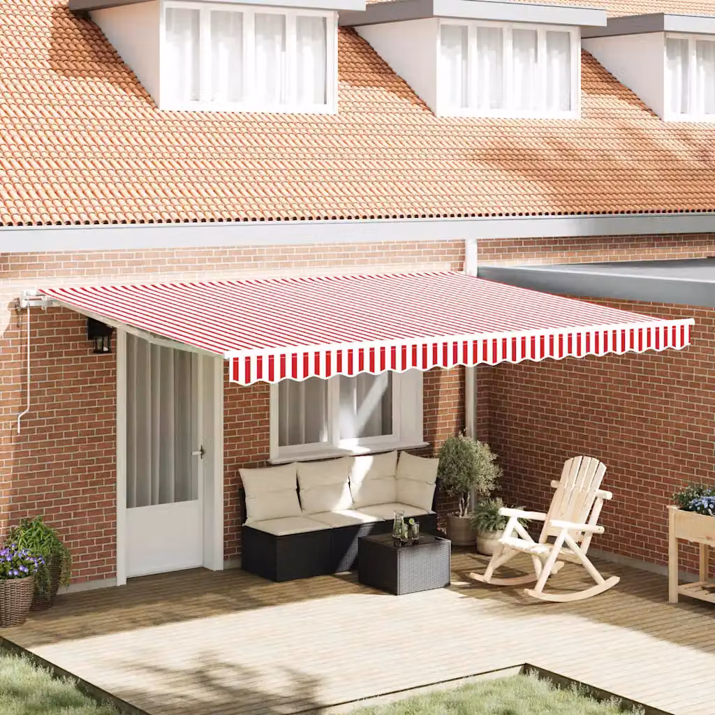 Tenda retrattile con bracci pieghevoli vidaXL in alluminio, Rosso e Bianco, L: 450 cm x P: 350 cm