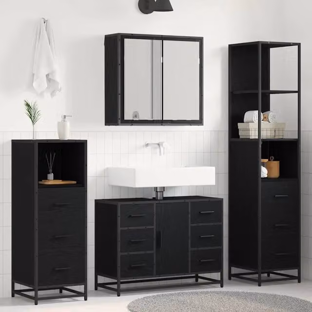 Set di mobili per il bagno 3 pz Rovere Nero 80 x 33 x 60 cm 3402383