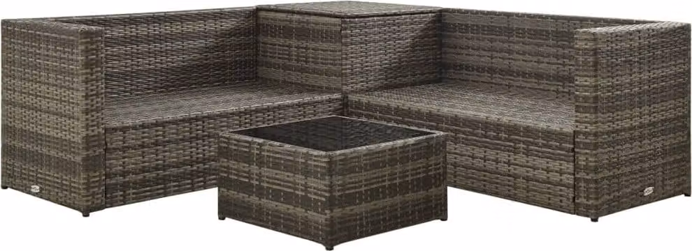 Set Divani da Giardino 4 pz con Cuscini in Polyrattan Grigio