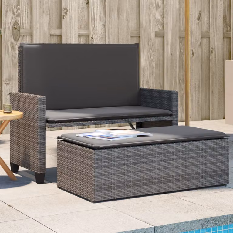 vidaXL Panca da Giardino Moderna in Polyrattan Grigia con Cuscini in Tessuto