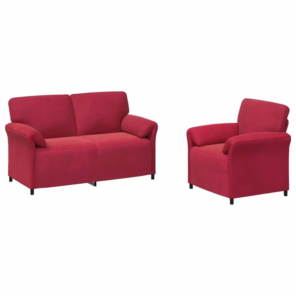 Set di 2 divani moderni vidaXL in velluto rosso e nero con struttura in metallo e cuscini inclusi – 2