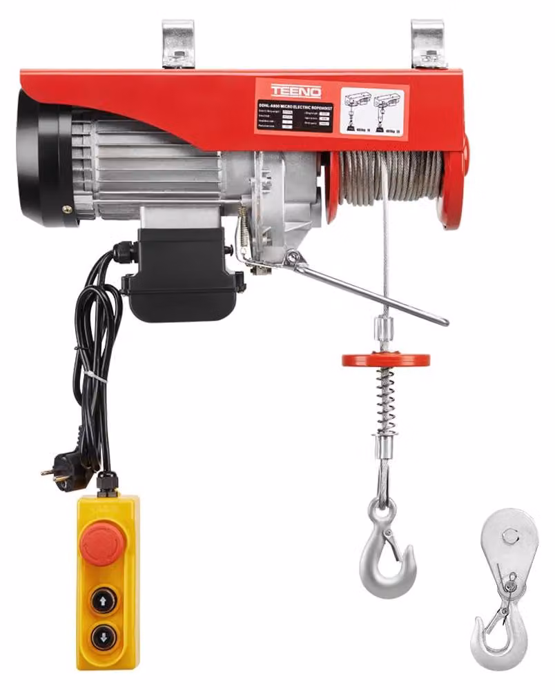 Traliccio elettrico da 1450 W, portata 20 metri, con sistema di sollevamento elettrico da 220 V. Disponibile con sospensione singola o doppia, con capacità di 400 kg/800 kg e velocità di 6 m/min | 12 m/min. Colore: rosso
